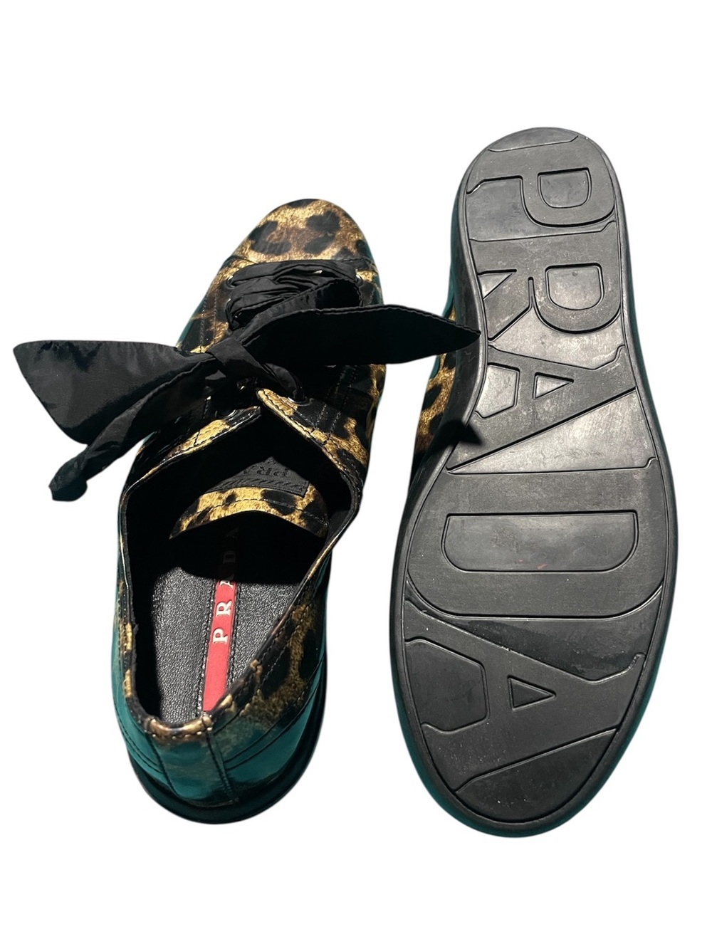 PRADA Leopard Print Lace-Up Women’s Sneakers - Black Ribbon Laces - Picture 6 of 6